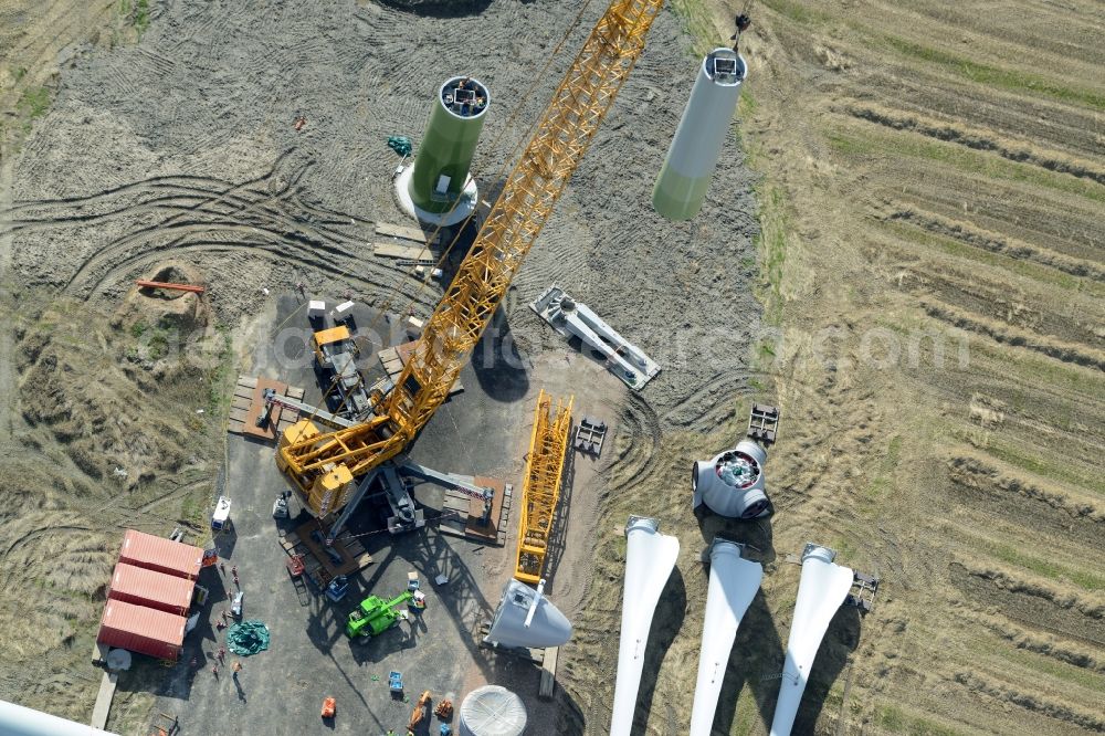 Aerial image Diekhusen-Fahrstedt - Construction site for wind turbine installation in Diekhusen-Fahrstedt in the state Schleswig-Holstein