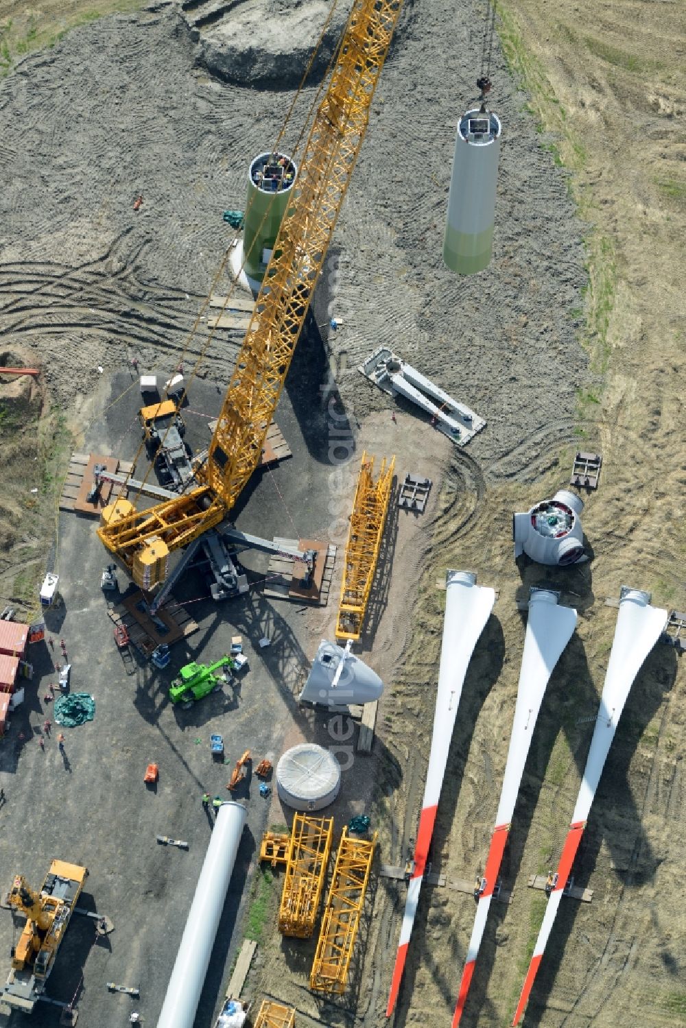 Diekhusen-Fahrstedt from above - Construction site for wind turbine installation in Diekhusen-Fahrstedt in the state Schleswig-Holstein