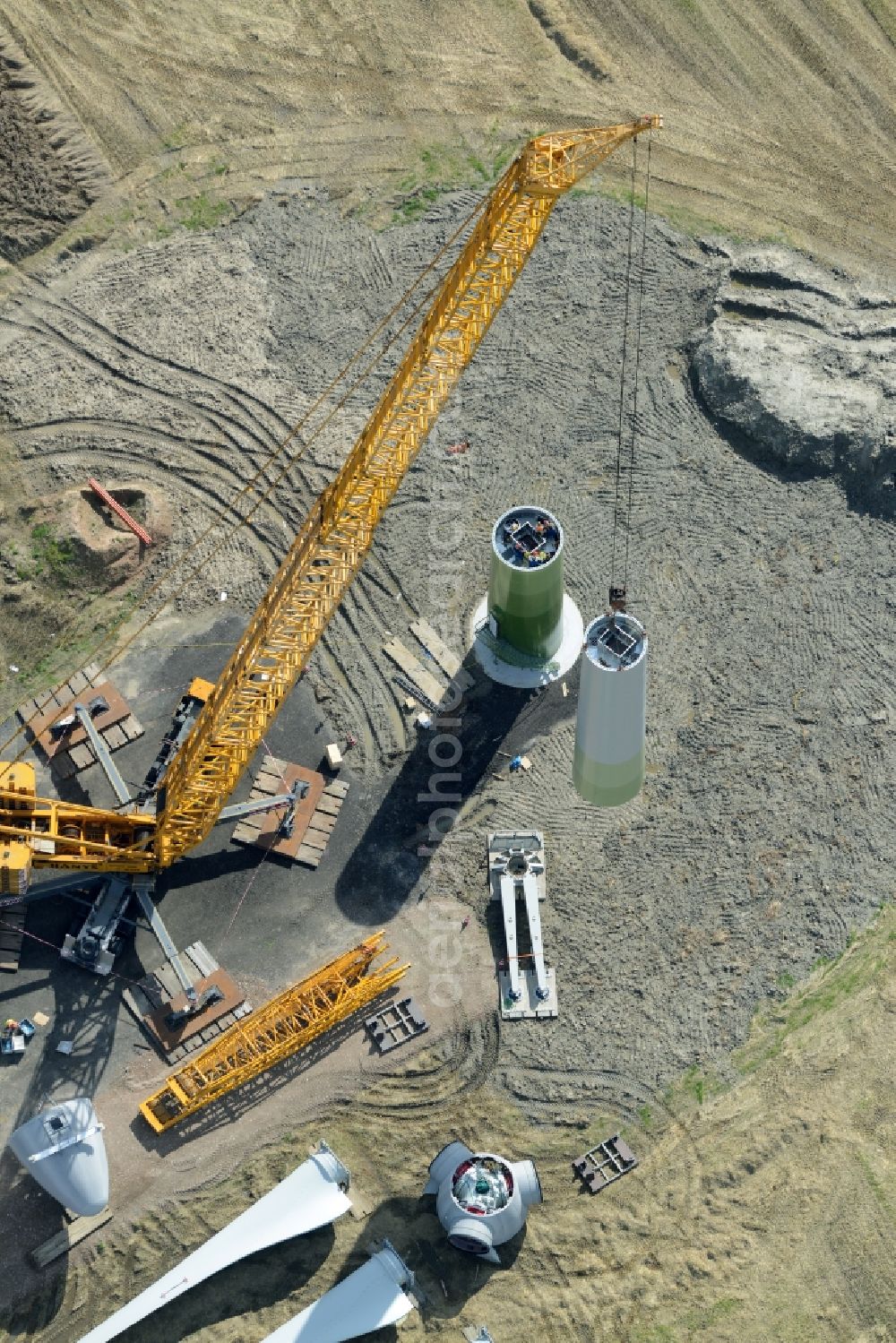 Aerial image Diekhusen-Fahrstedt - Construction site for wind turbine installation in Diekhusen-Fahrstedt in the state Schleswig-Holstein