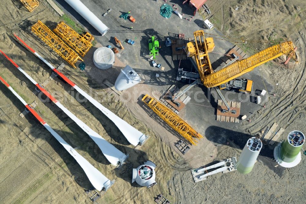 Aerial photograph Diekhusen-Fahrstedt - Construction site for wind turbine installation in Diekhusen-Fahrstedt in the state Schleswig-Holstein