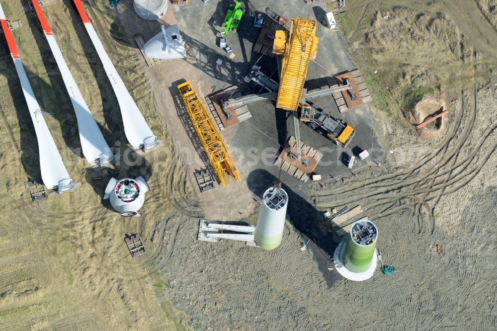 Diekhusen-Fahrstedt from above - Construction site for wind turbine installation in Diekhusen-Fahrstedt in the state Schleswig-Holstein