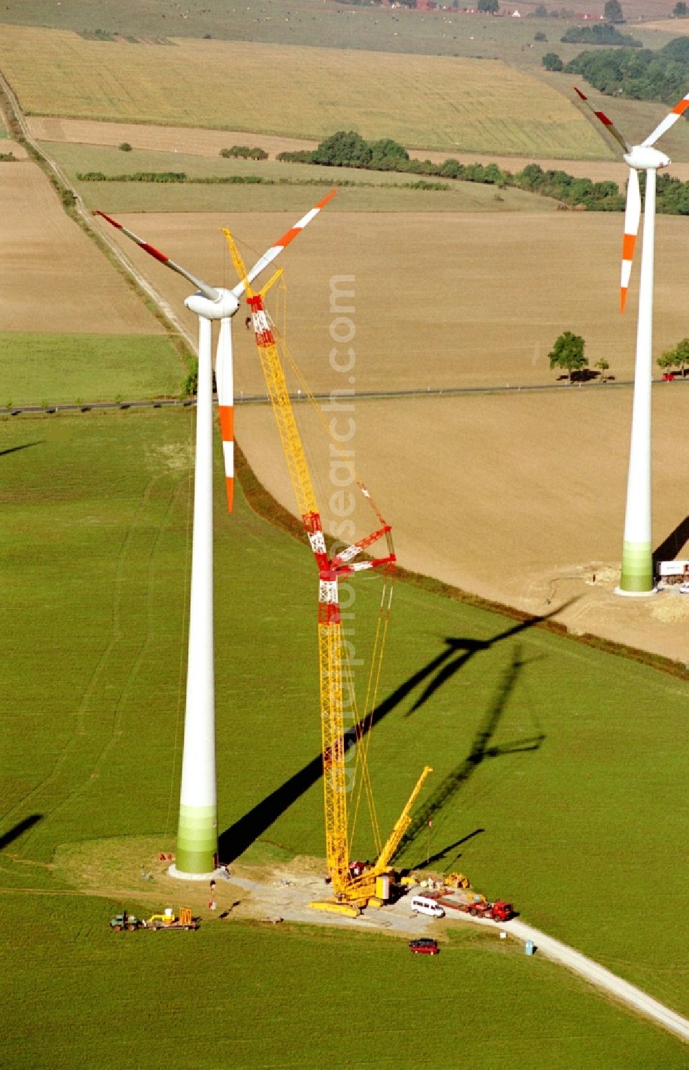 Aerial image Dingelstädt - Construction site for wind turbine installation in Dingelstaedt in the state Thuringia, Germany