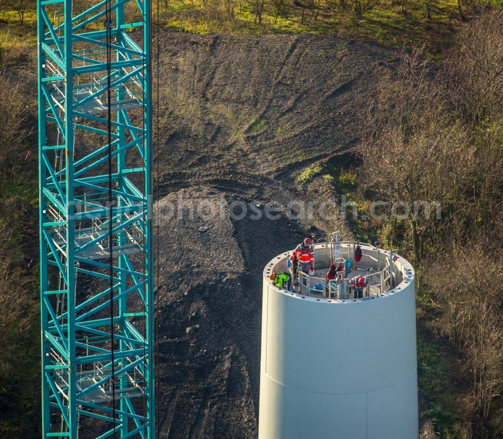 Aerial photograph Dinslaken - Construction site for wind turbine installation in Dinslaken in the state North Rhine-Westphalia