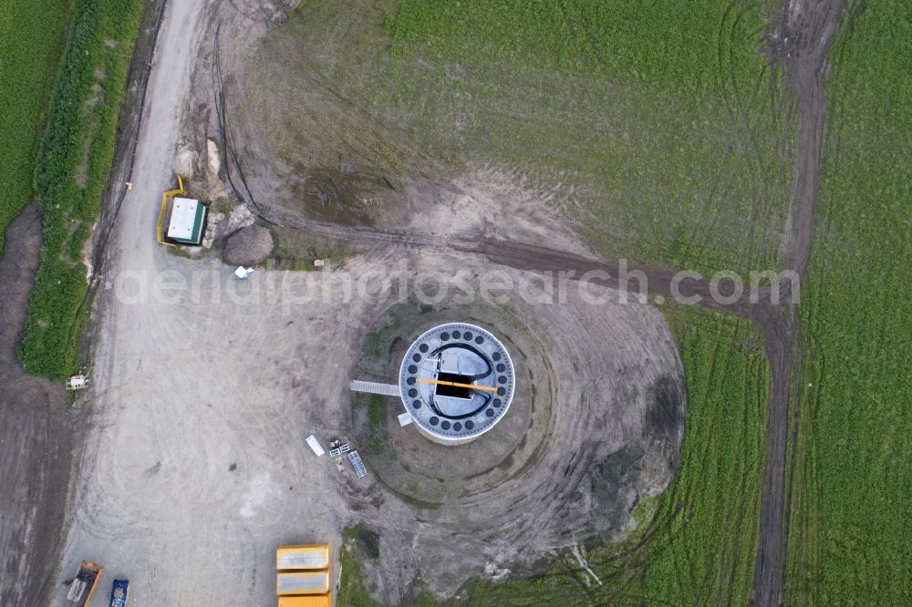 Bardowick from the bird's eye view: Construction site for wind turbine installation through the Max Boegl Wind AG in Bardowick in the state Lower Saxony, Germany