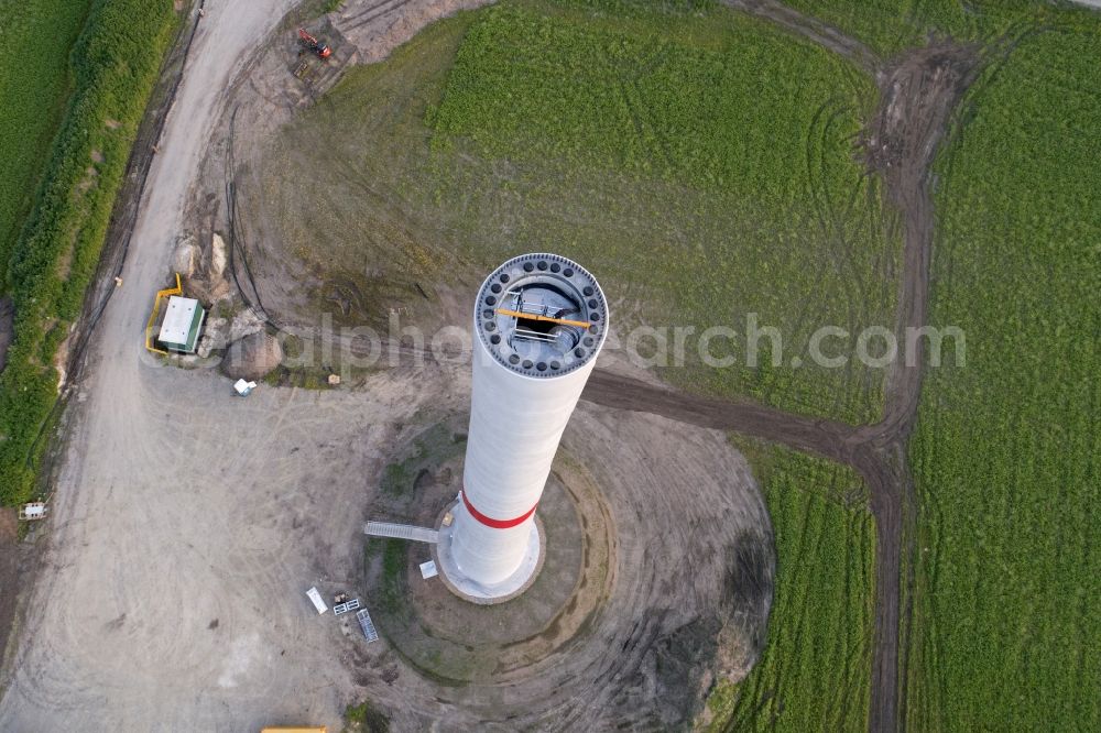 Aerial image Bardowick - Construction site for wind turbine installation through the Max Boegl Wind AG in Bardowick in the state Lower Saxony, Germany