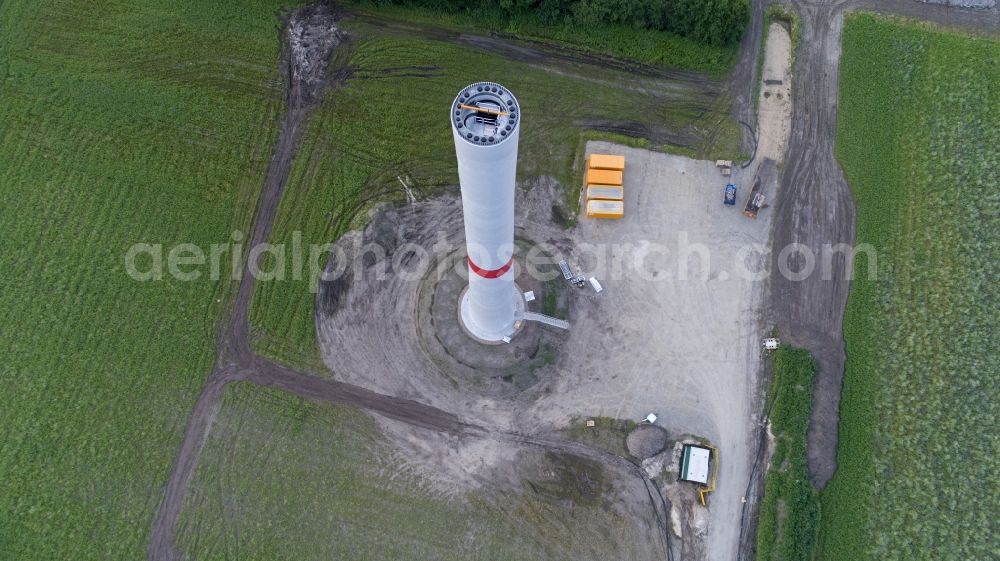 Bardowick from above - Construction site for wind turbine installation through the Max Boegl Wind AG in Bardowick in the state Lower Saxony, Germany