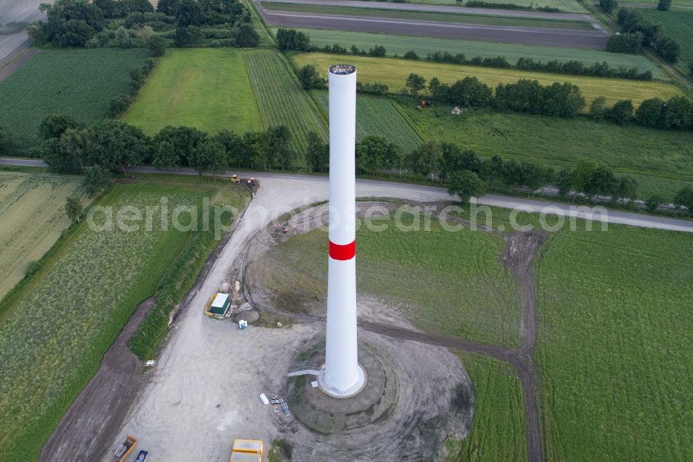 Bardowick from the bird's eye view: Construction site for wind turbine installation through the Max Boegl Wind AG in Bardowick in the state Lower Saxony, Germany