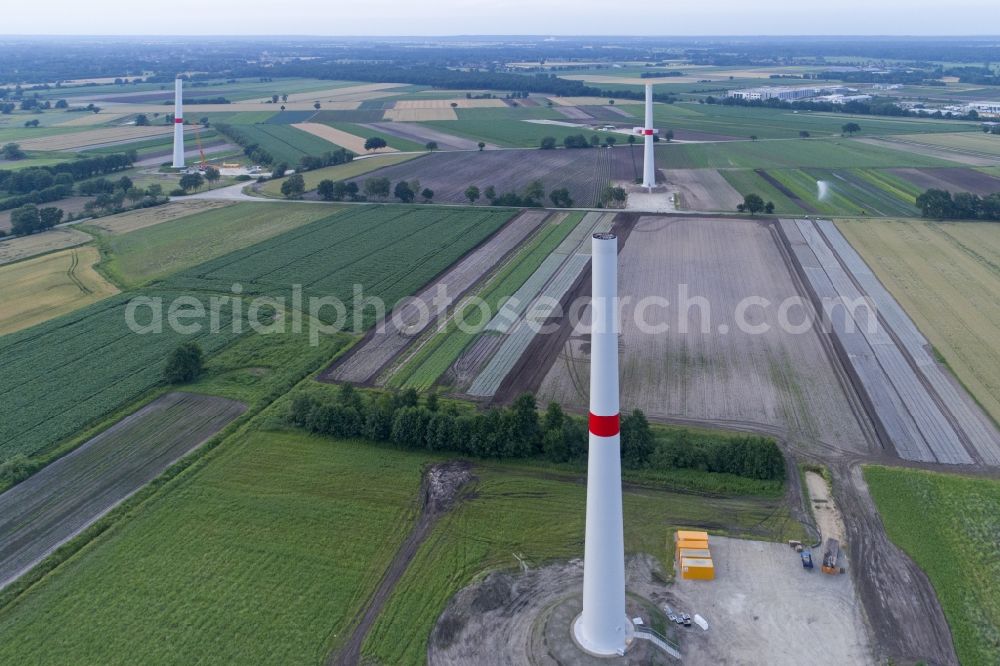 Aerial photograph Bardowick - Construction site for wind turbine installation through the Max Boegl Wind AG in Bardowick in the state Lower Saxony, Germany