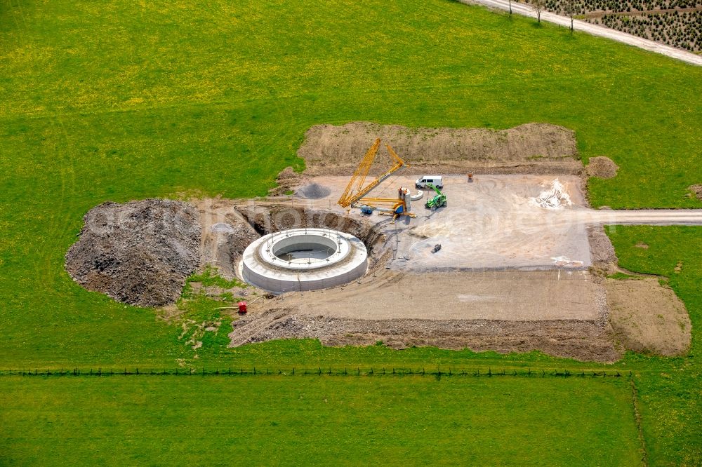 Aerial image Brilon - Construction site for wind turbine installation on a field in Brilon in the state North Rhine-Westphalia