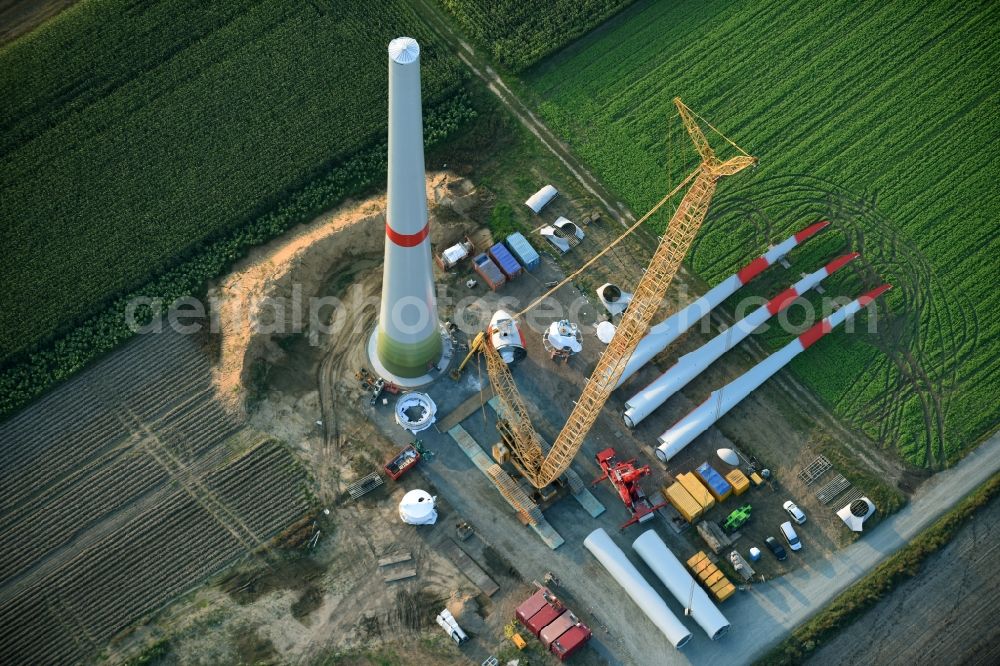 Deinste from above - Construction site for wind turbine installation carried out by Enercon GmbH in Deinste in the state Lower Saxony