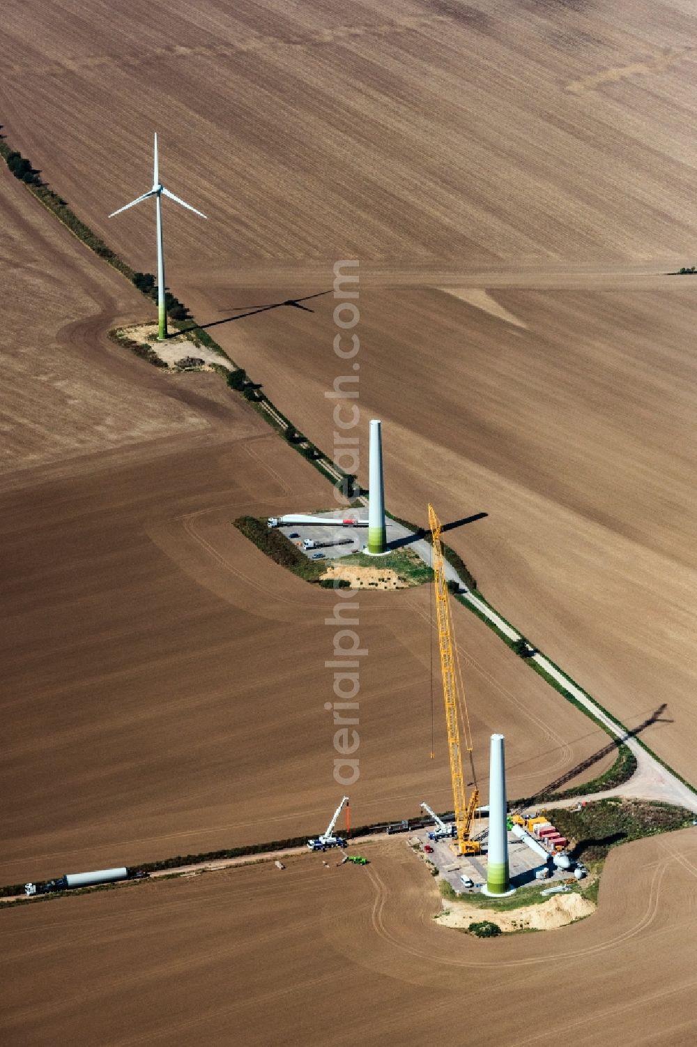 Aerial image Zörbig - Construction site for wind turbine installation of the company Enercon in Zoerbig in the state Saxony-Anhalt