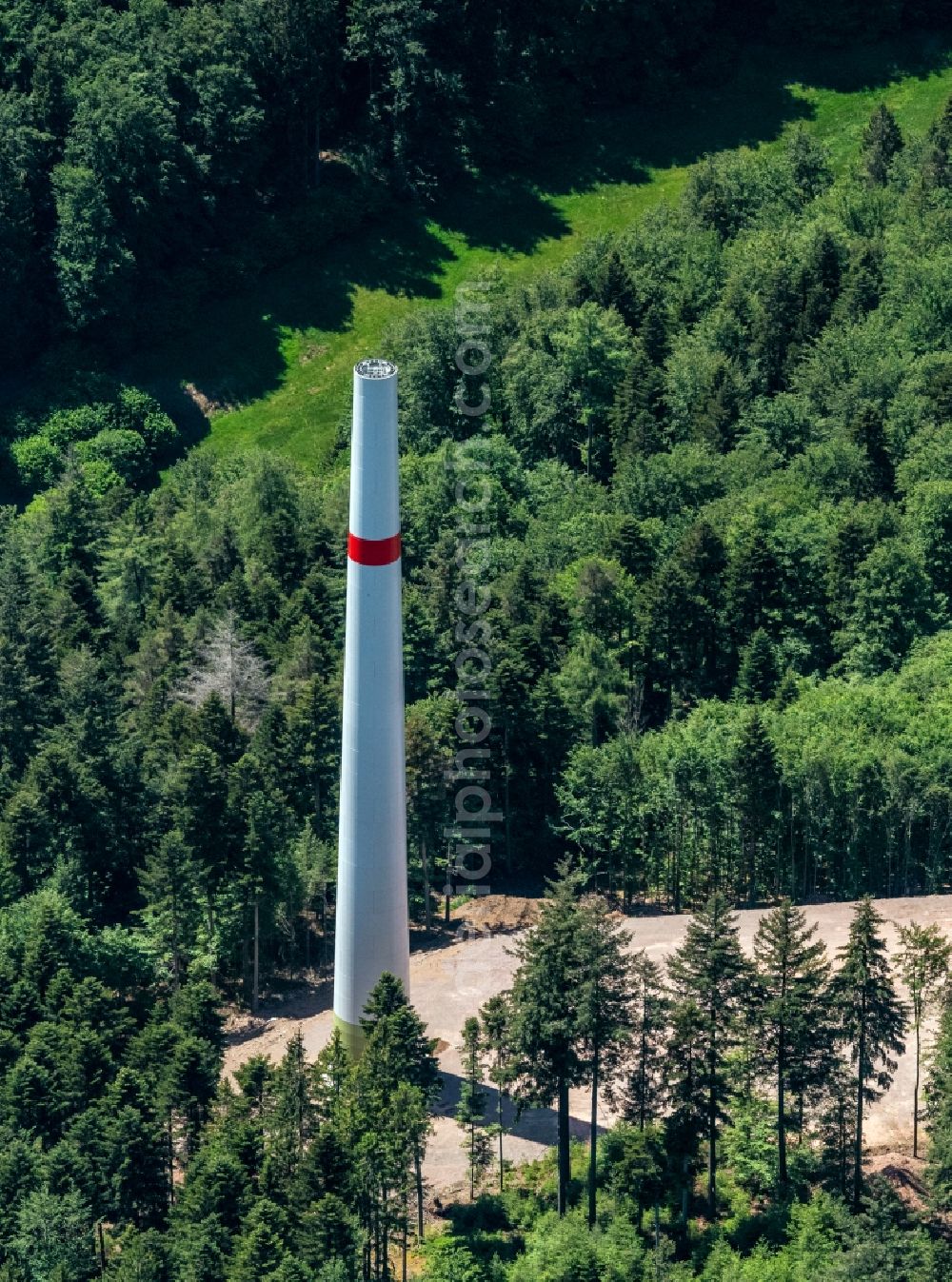 Aerial image Schuttertal - Construction site for wind turbine installation Im Forstgebiet in of Ortenau in Schuttertal in the state Baden-Wuerttemberg, Germany