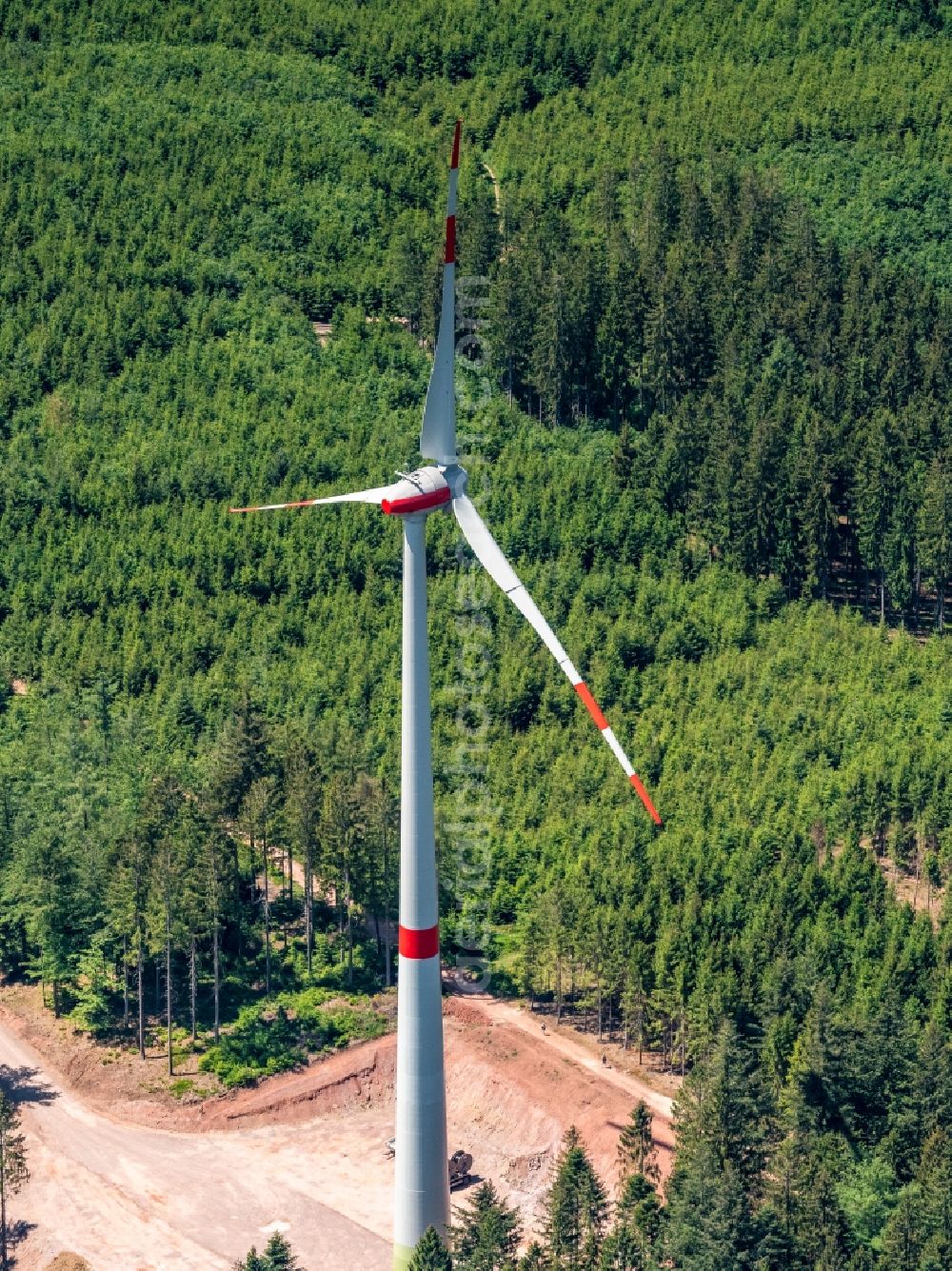 Aerial photograph Schuttertal - Construction site for wind turbine installation Im Forstgebiet in of Ortenau in Schuttertal in the state Baden-Wuerttemberg, Germany