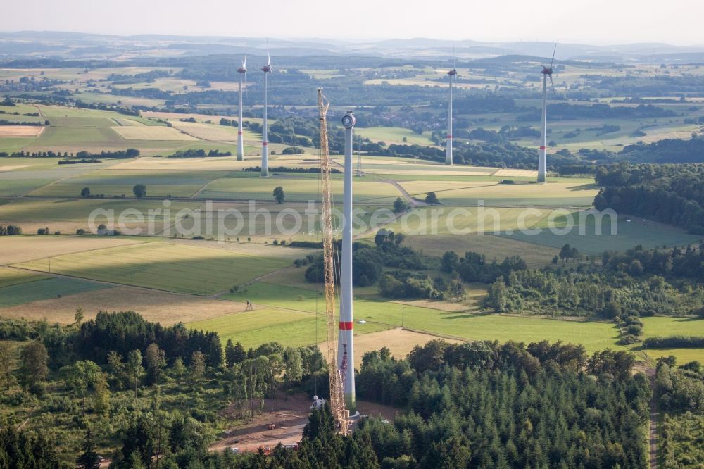 Aerial photograph Freiensteinau - Construction site for wind turbine installation in Freiensteinau in the state Hesse, Germany