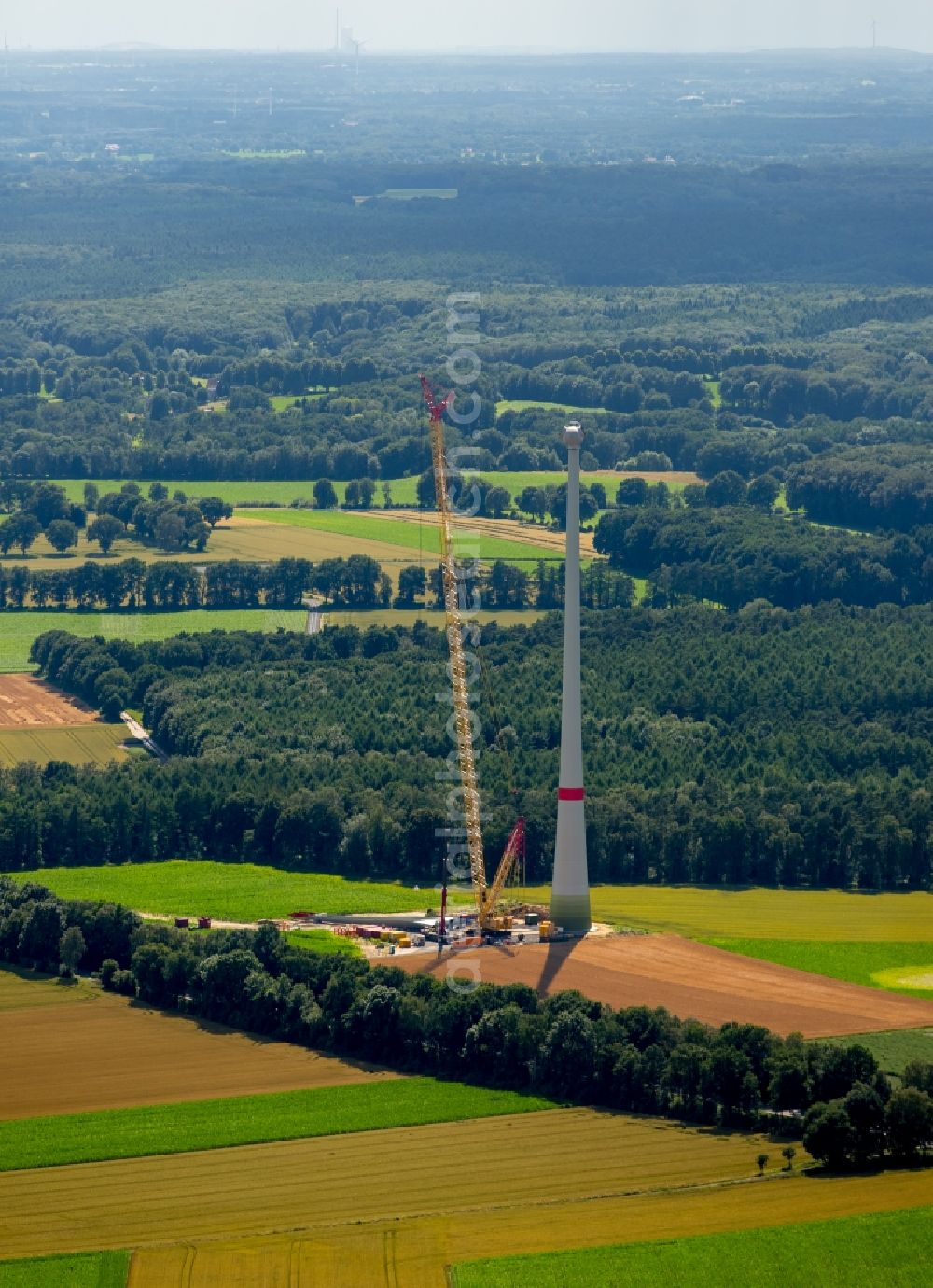 Haltern am See from the bird's eye view: Construction site for wind turbine installation in Haltern am See in the state North Rhine-Westphalia