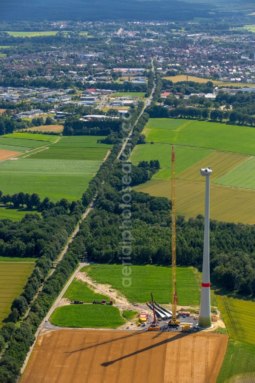 Haltern am See from above - Construction site for wind turbine installation in Haltern am See in the state North Rhine-Westphalia