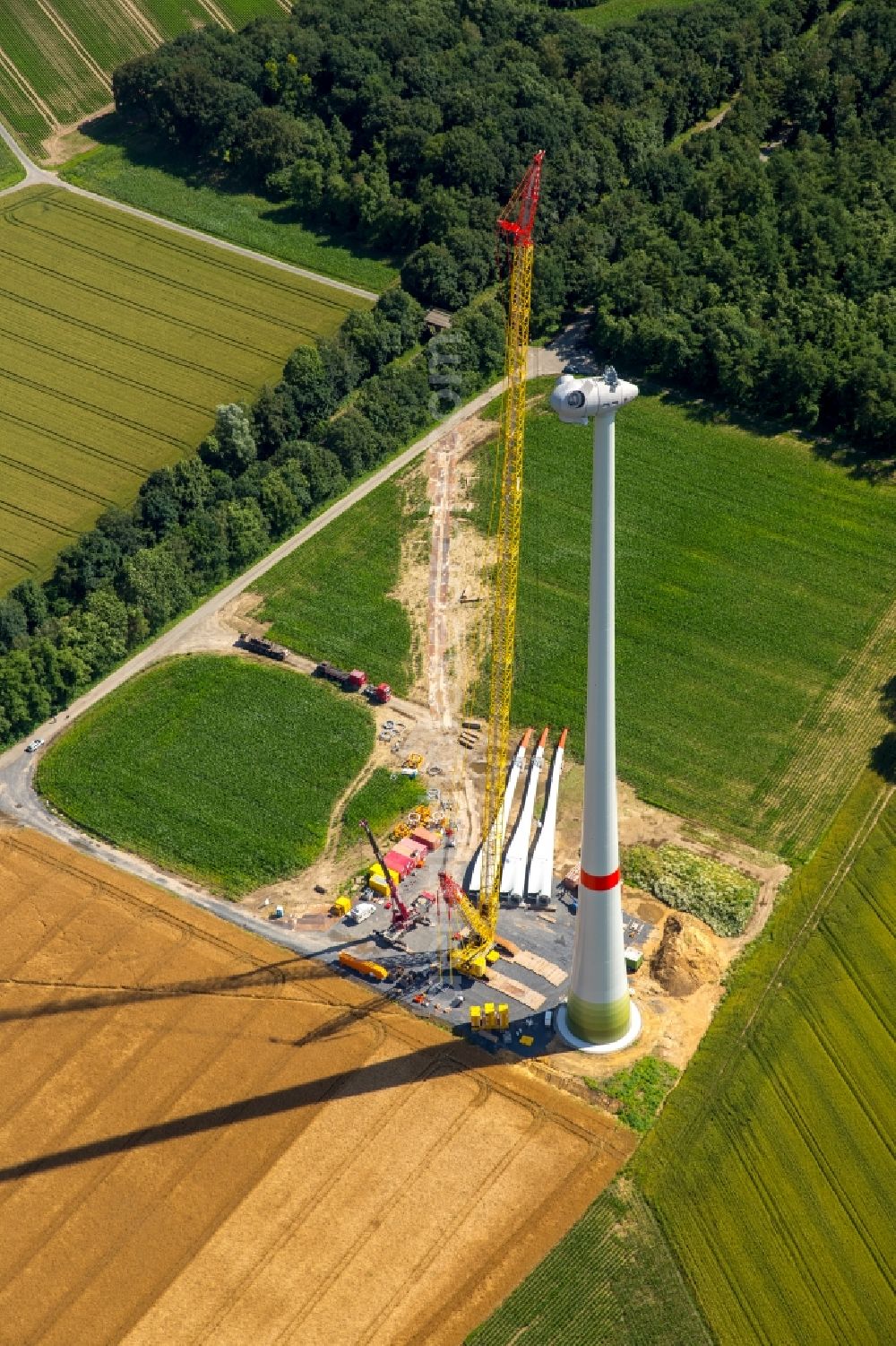 Haltern am See from the bird's eye view: Construction site for wind turbine installation in Haltern am See in the state North Rhine-Westphalia