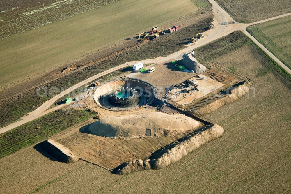 Hatzenbühl from the bird's eye view: Construction site for wind turbine installation in Hatzenbuehl in the state Rhineland-Palatinate, Germany