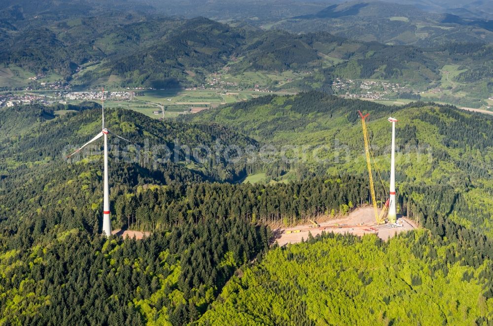 Aerial image Hohberg - Construction site for wind turbine installation in Hohberg in the state Baden-Wuerttemberg