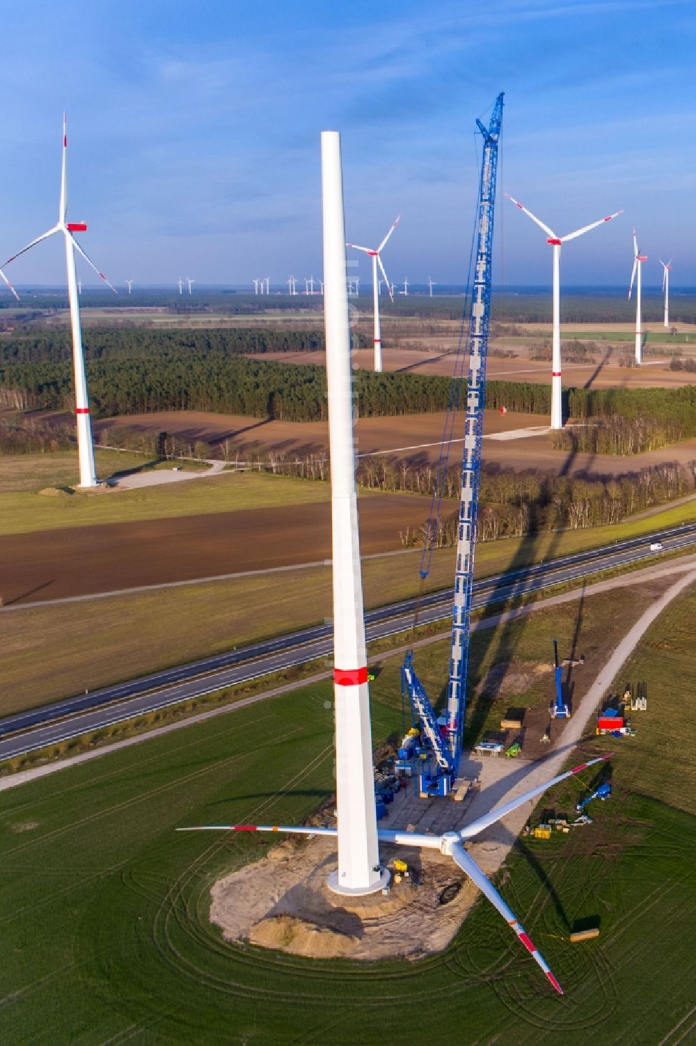 Hoort from the bird's eye view: Construction site for wind turbine installation in Hoort in the state Mecklenburg - Western Pomerania, Germany