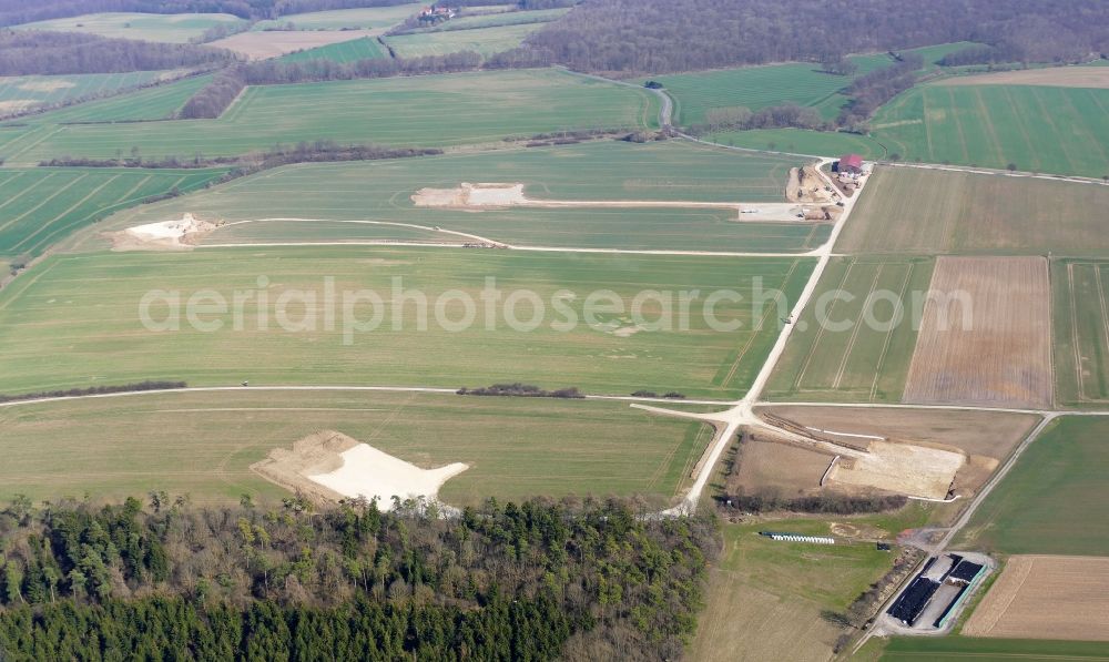 Jühnde from above - Construction site for wind turbine installation in Juehnde in the state Lower Saxony