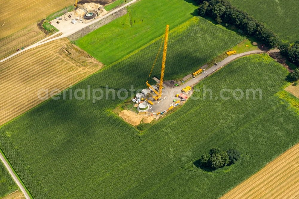 Kutenholz from above - Construction site for wind turbine installation in Kutenholz in the state Lower Saxony, Germany