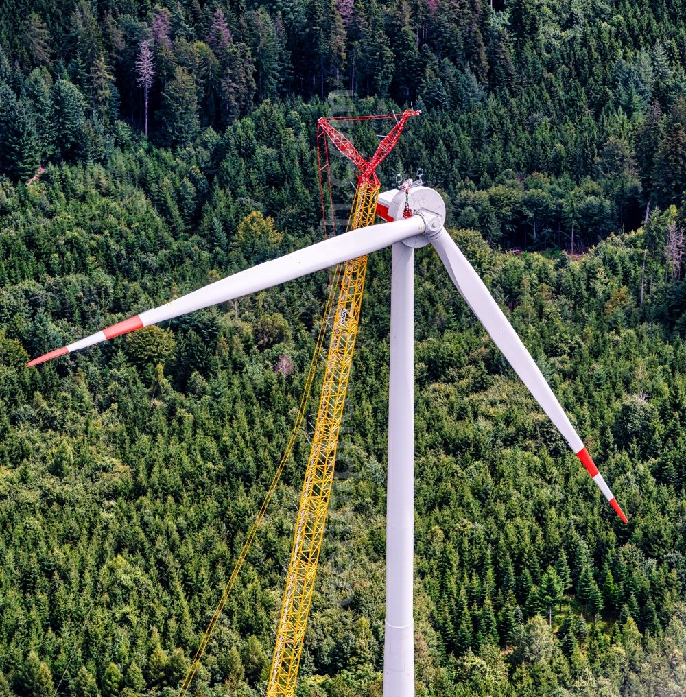 Aerial image Lahr/Schwarzwald - Construction site for wind turbine installation on Langenhard in Lahr/Schwarzwald in the state Baden-Wuerttemberg, Germany