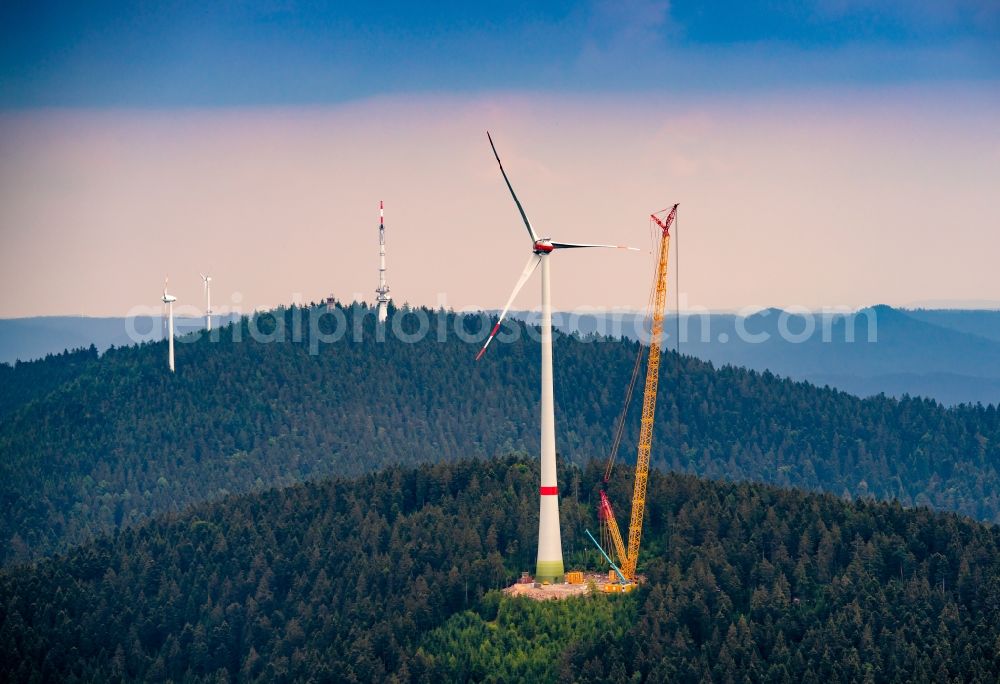 Fischerbach from the bird's eye view: Construction site for wind turbine installation Am Nillskopf Brandenkopf in Schwarzwald in Fischerbach in the state Baden-Wurttemberg, Germany