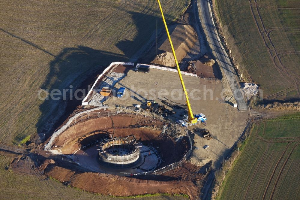 Witzenhausen from above - Construction site for wind turbine installation in the district Gertenbach in Witzenhausen in the state Hesse