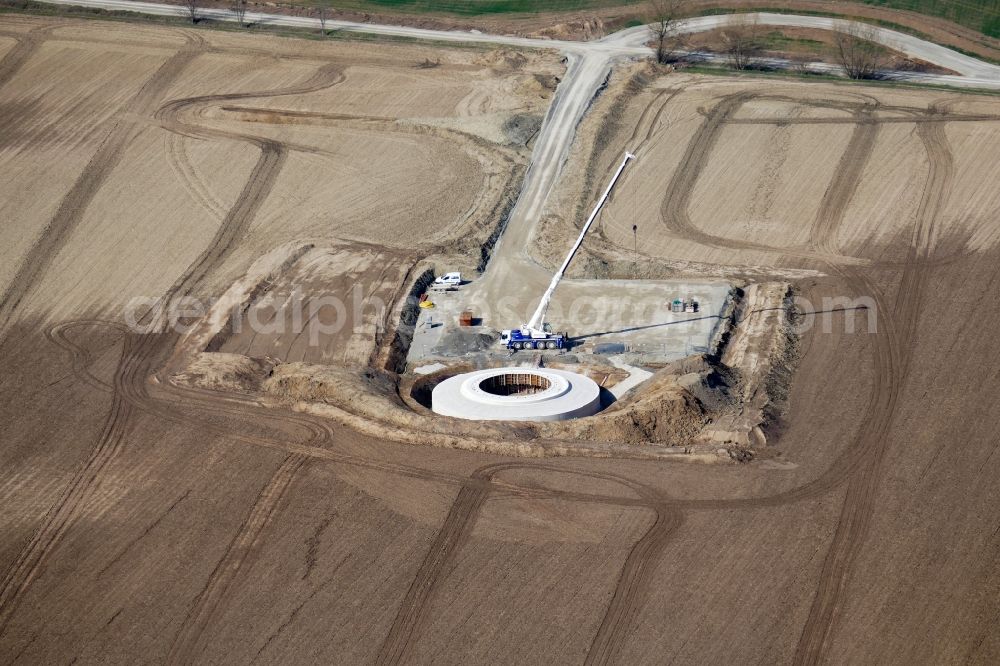 Aerial photograph Rosdorf - Construction site for wind turbine installation in Rosdorf in the state Lower Saxony, Germany