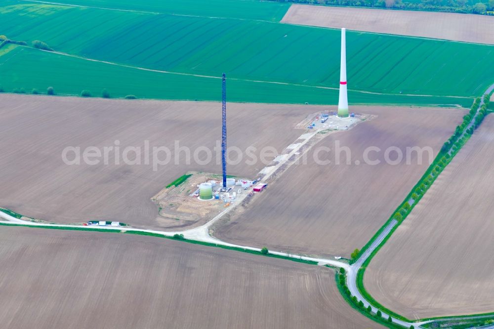 Aerial photograph Rosdorf - Construction site for wind turbine installation in Rosdorf in the state Lower Saxony, Germany