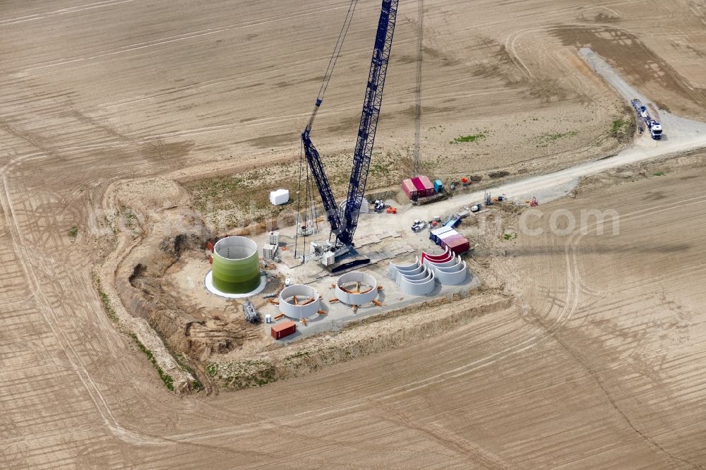 Aerial photograph Rosdorf - Construction site for wind turbine installation in Rosdorf in the state Lower Saxony, Germany