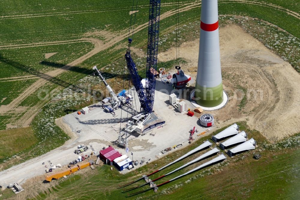 Rosdorf from the bird's eye view: Construction site for wind turbine installation in Rosdorf in the state Lower Saxony, Germany