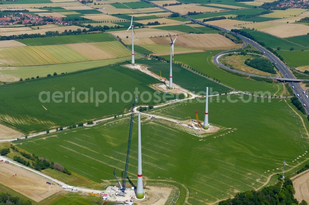 Aerial photograph Rosdorf - Construction site for wind turbine installation in Rosdorf in the state Lower Saxony, Germany