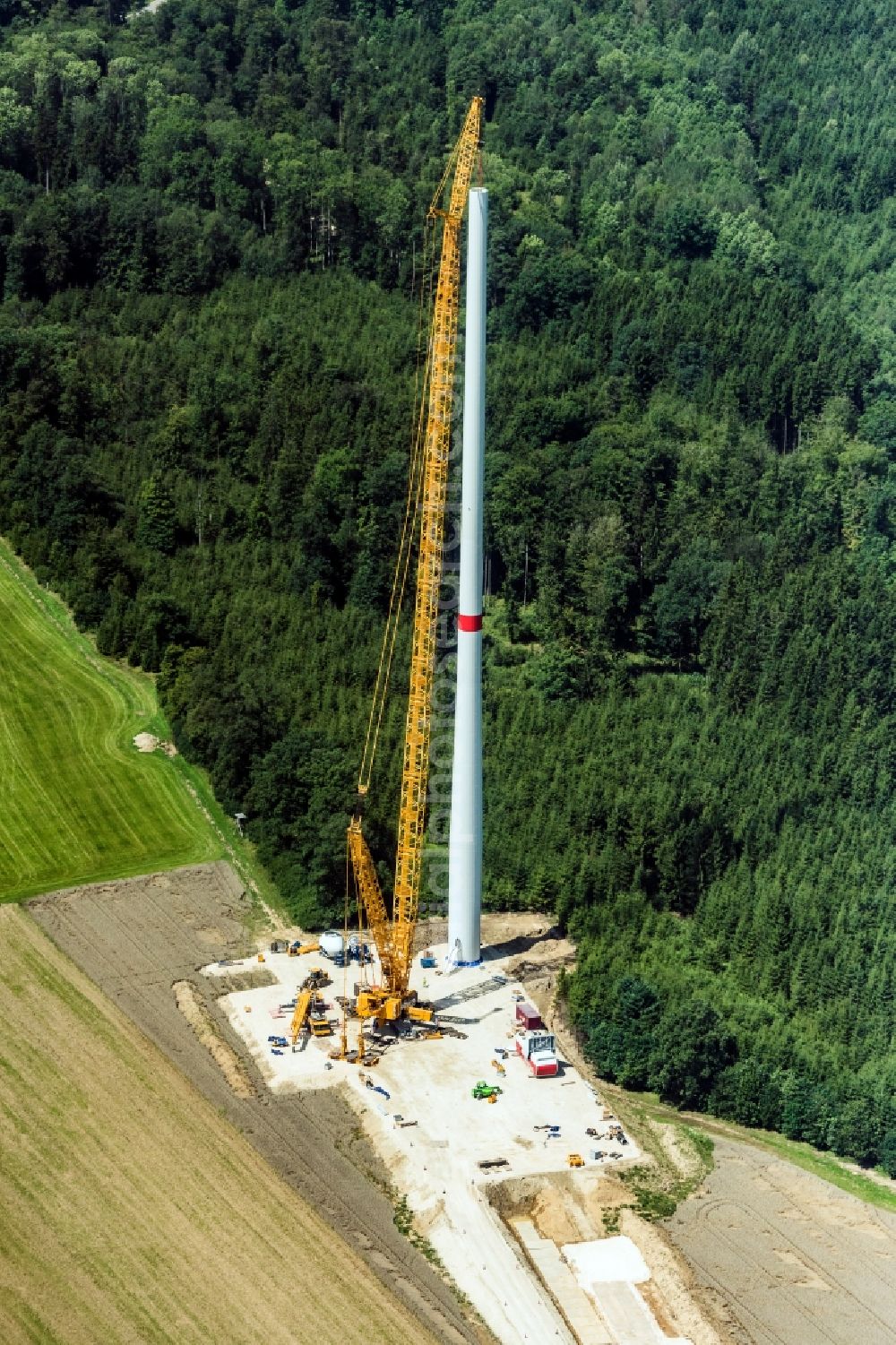 Unterschneidheim from the bird's eye view: Construction site for wind turbine installation in Unterschneidheim in the state Baden-Wuerttemberg, Germany