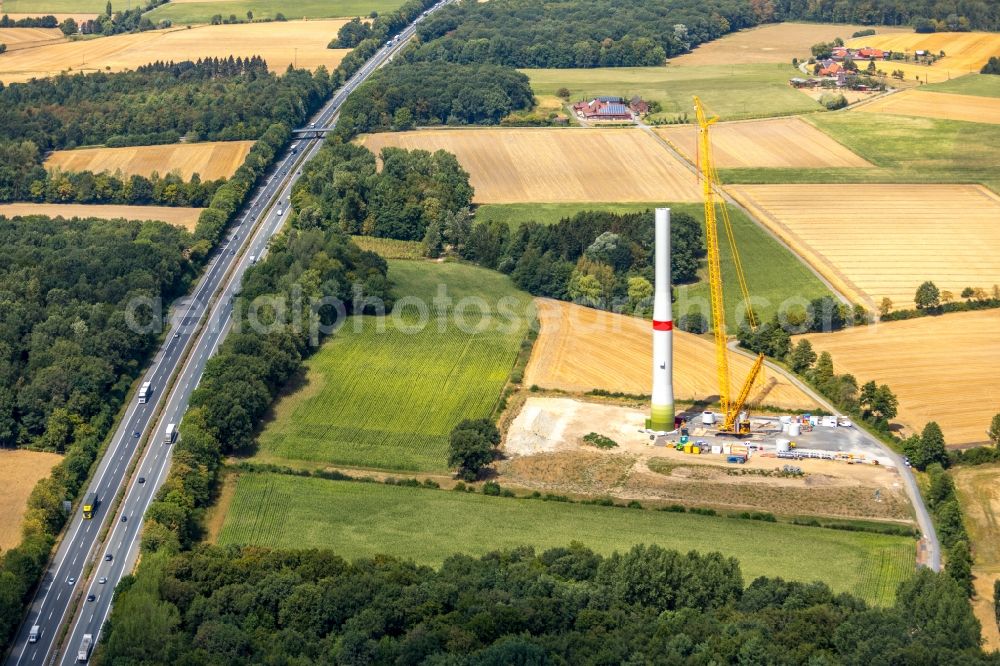 Aerial image Werne - Construction site for wind turbine installation in Werne in the state North Rhine-Westphalia, Germany