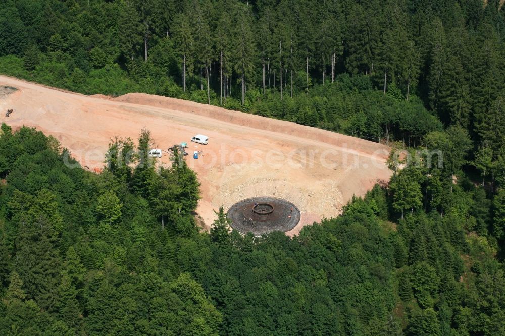 Hasel from the bird's eye view: Construction site for wind turbine installation in Windpark Hasel in Hasel in the state Baden-Wuerttemberg, Germany