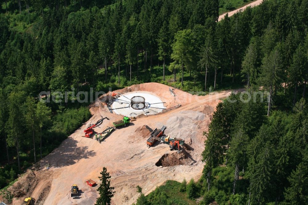 Aerial image Hasel - Construction site for wind turbine installation in Windpark Hasel in Hasel in the state Baden-Wuerttemberg, Germany