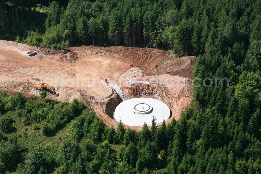 Hasel from above - Construction site for wind turbine installation in Windpark Hasel in Hasel in the state Baden-Wuerttemberg, Germany