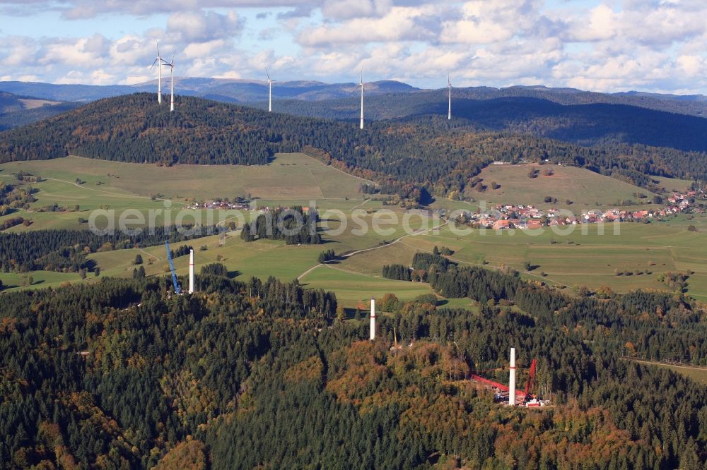 Hasel from the bird's eye view: Construction site for wind turbine installation in Windpark Hasel in Hasel in the state Baden-Wuerttemberg, Germany