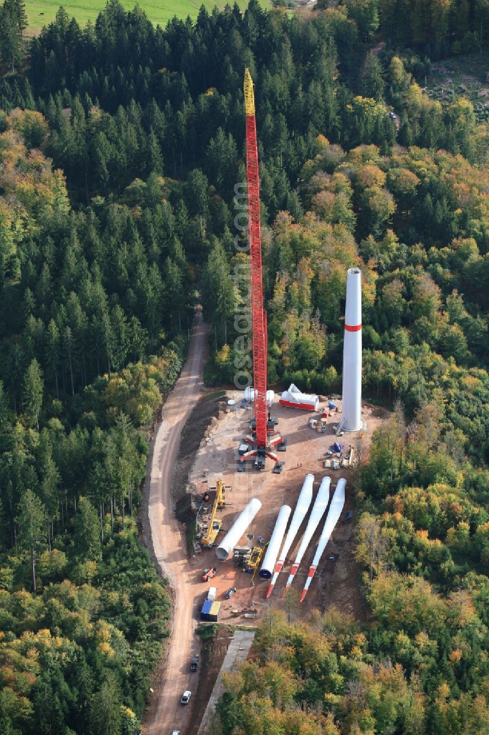 Aerial photograph Hasel - Construction site for wind turbine installation in Windpark Hasel in Hasel in the state Baden-Wuerttemberg, Germany