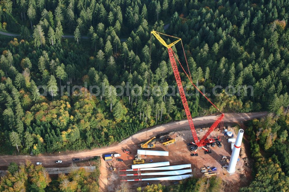 Hasel from above - Construction site for wind turbine installation in Windpark Hasel in Hasel in the state Baden-Wuerttemberg, Germany