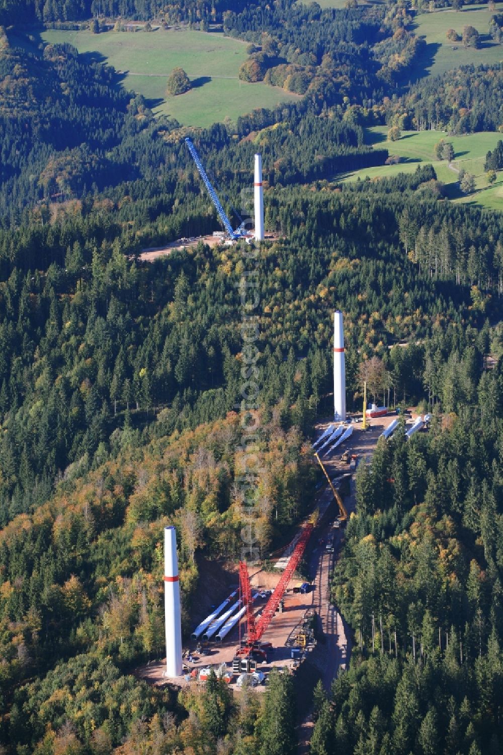 Hasel from the bird's eye view: Construction site for wind turbine installation in Windpark Hasel in Hasel in the state Baden-Wuerttemberg, Germany