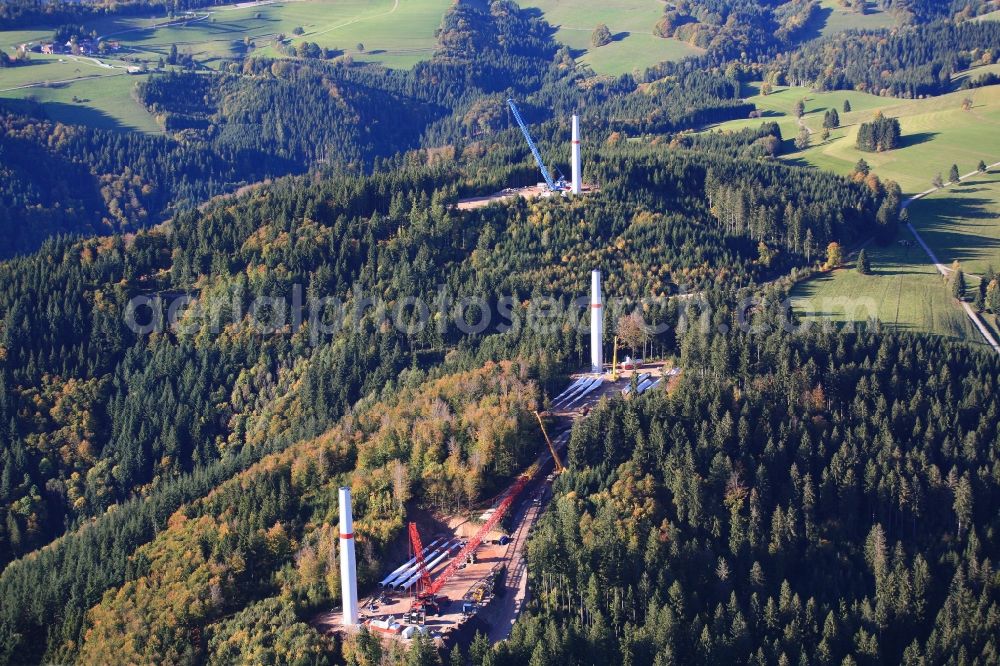 Aerial image Hasel - Construction site for wind turbine installation in Windpark Hasel in Hasel in the state Baden-Wuerttemberg, Germany