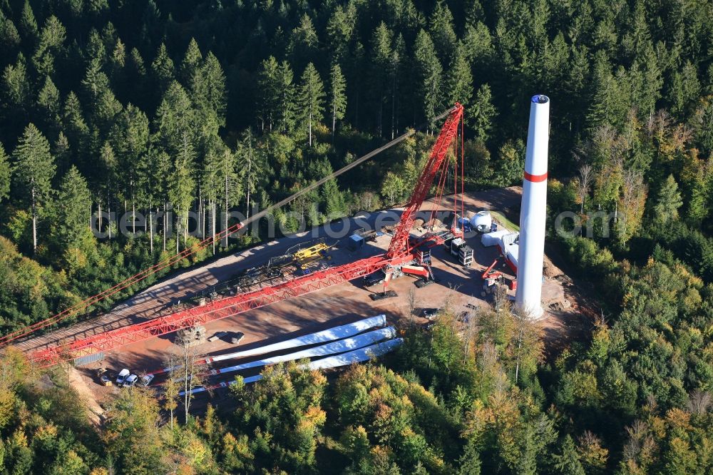 Hasel from the bird's eye view: Construction site for wind turbine installation in Windpark Hasel in Hasel in the state Baden-Wuerttemberg, Germany