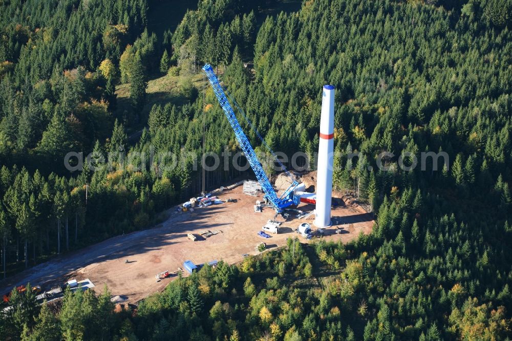 Hasel from the bird's eye view: Construction site for wind turbine installation in Windpark Hasel in Hasel in the state Baden-Wuerttemberg, Germany