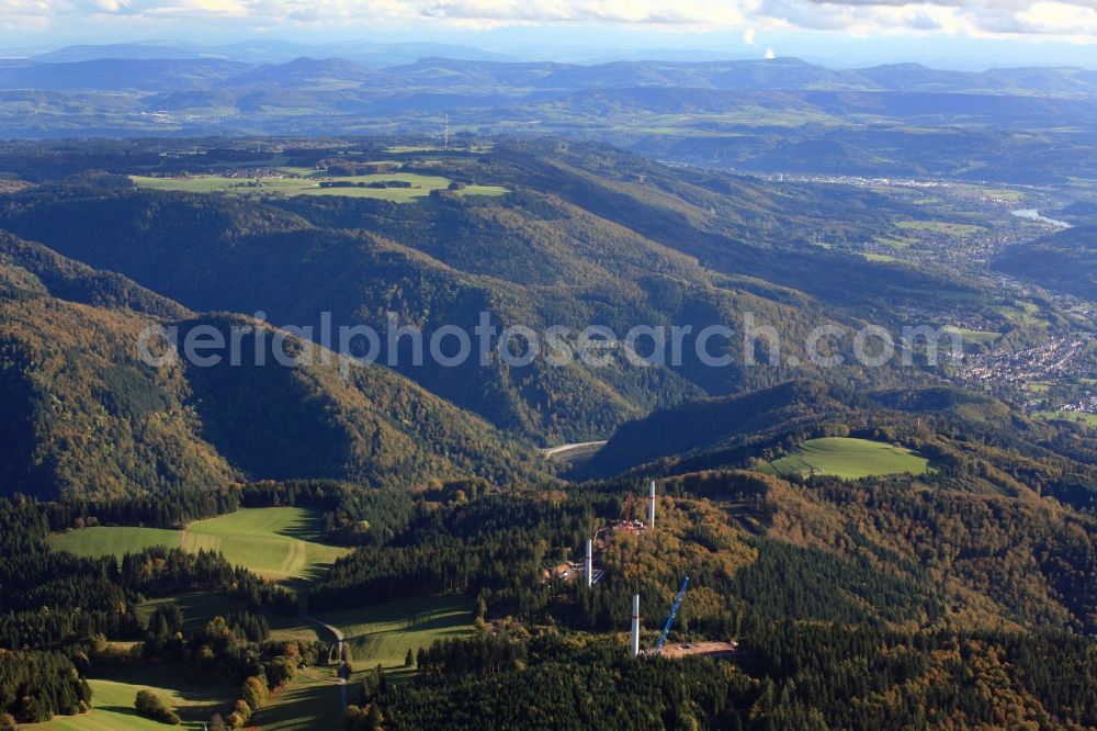 Aerial photograph Hasel - Construction site for wind turbine installation in Windpark Hasel in Hasel in the state Baden-Wuerttemberg, Germany