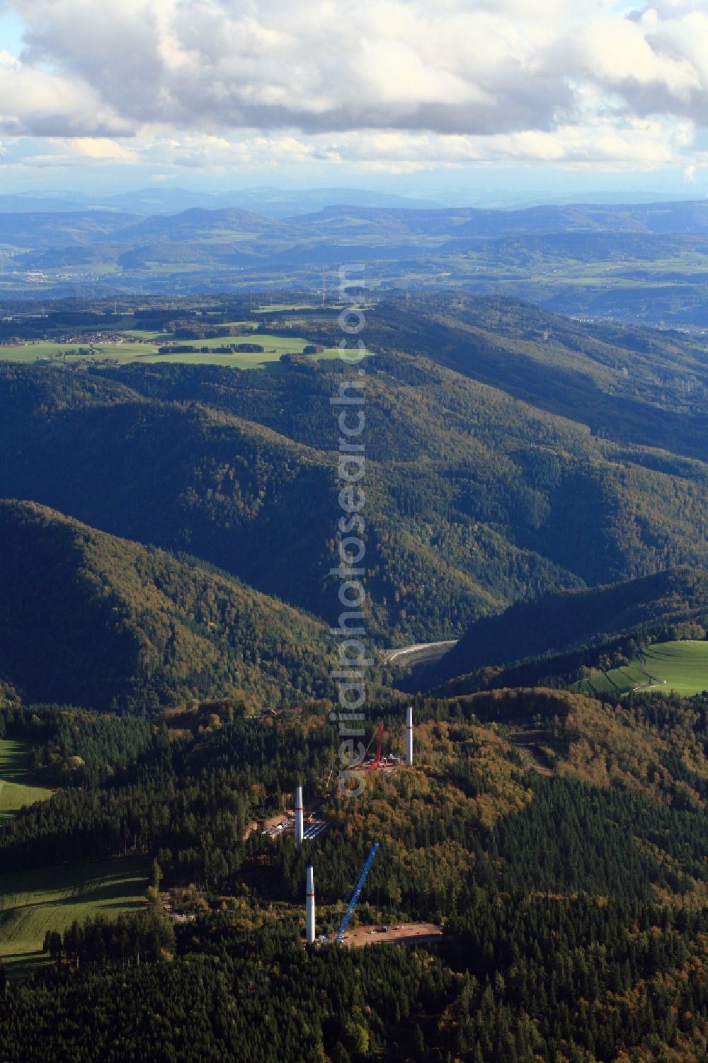 Hasel from above - Construction site for wind turbine installation in Windpark Hasel in Hasel in the state Baden-Wuerttemberg, Germany