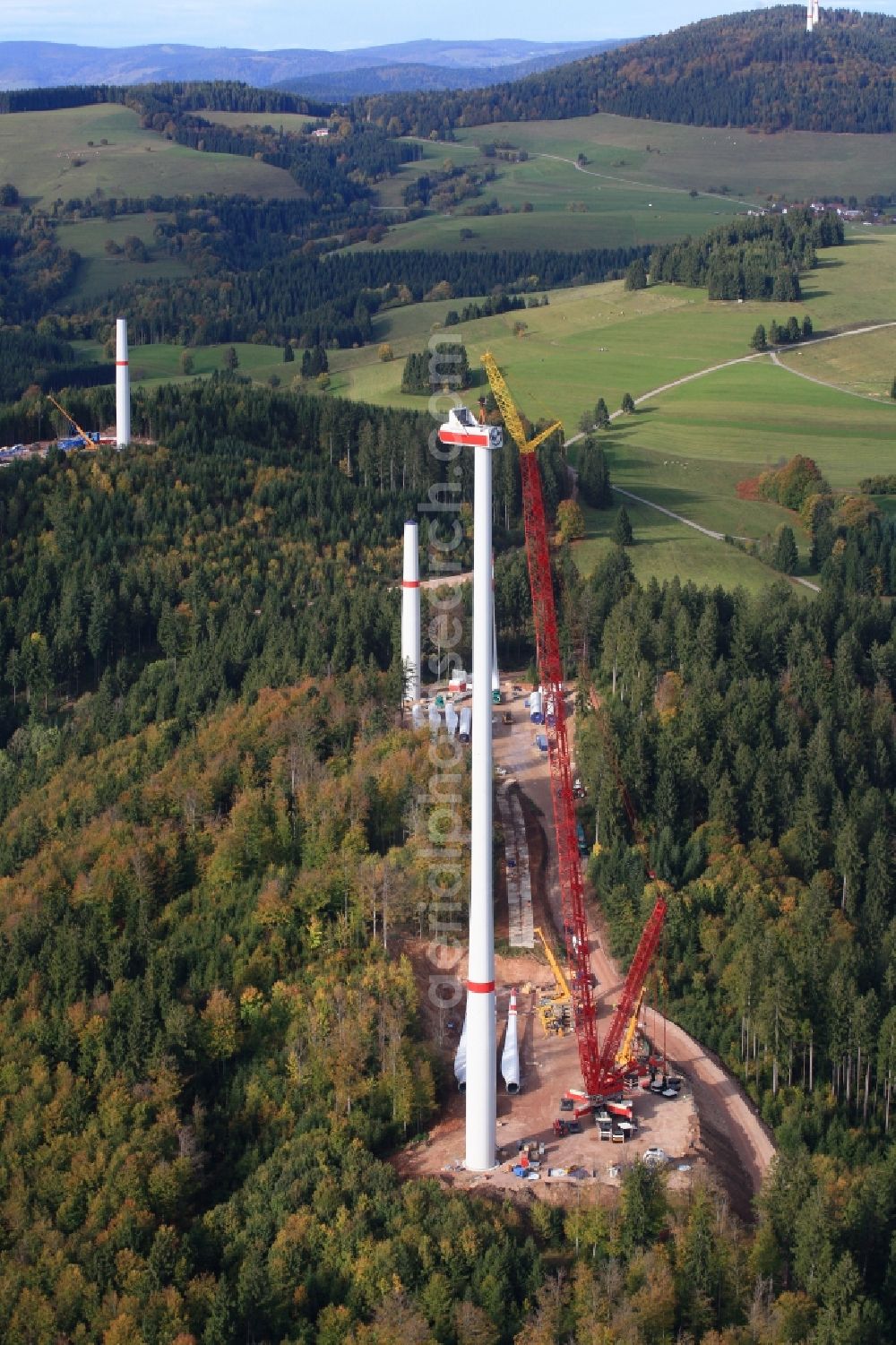 Aerial image Hasel - Construction site for wind turbine installation in Windpark Hasel in Hasel in the state Baden-Wuerttemberg, Germany