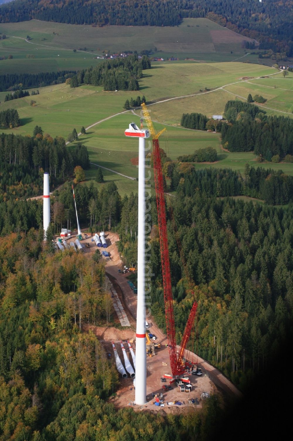 Aerial photograph Hasel - Construction site for wind turbine installation in Windpark Hasel in Hasel in the state Baden-Wuerttemberg, Germany